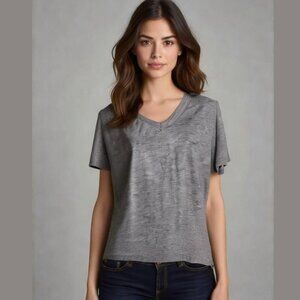 SHEIN Women's Size Large Heather Gray V-Neck T-Shirt Short Sleeve Casual NIB